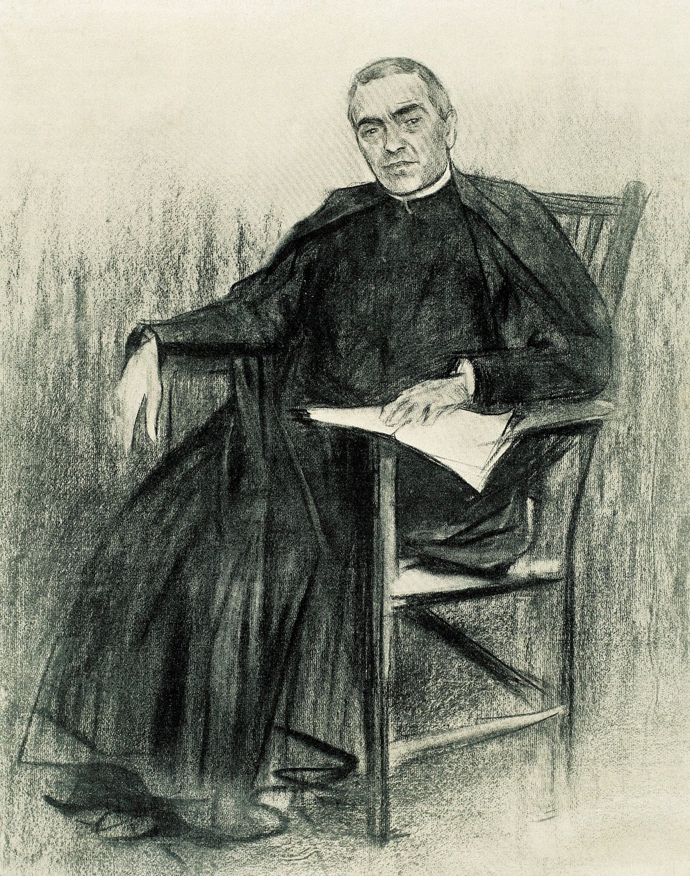 Porträtt av den katalanska poeten Jacint Verdaguer (1845-1902) (teckning) av Ramon Casas i Carbo