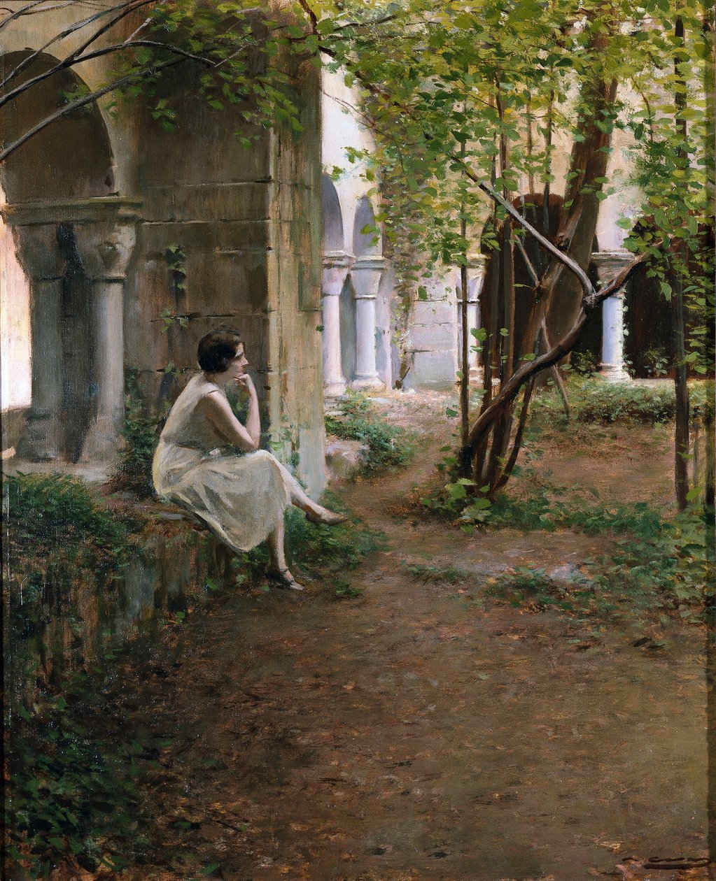 Ung kvinna som mediterar i ett kloster av Ramon Casas i Carbo