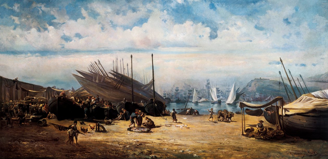 Barceloneta (centrala distriktet i Barcelona). Målning av Ramon MARTI i ALSINA (1826-1894) av Ramón Martí Alsina