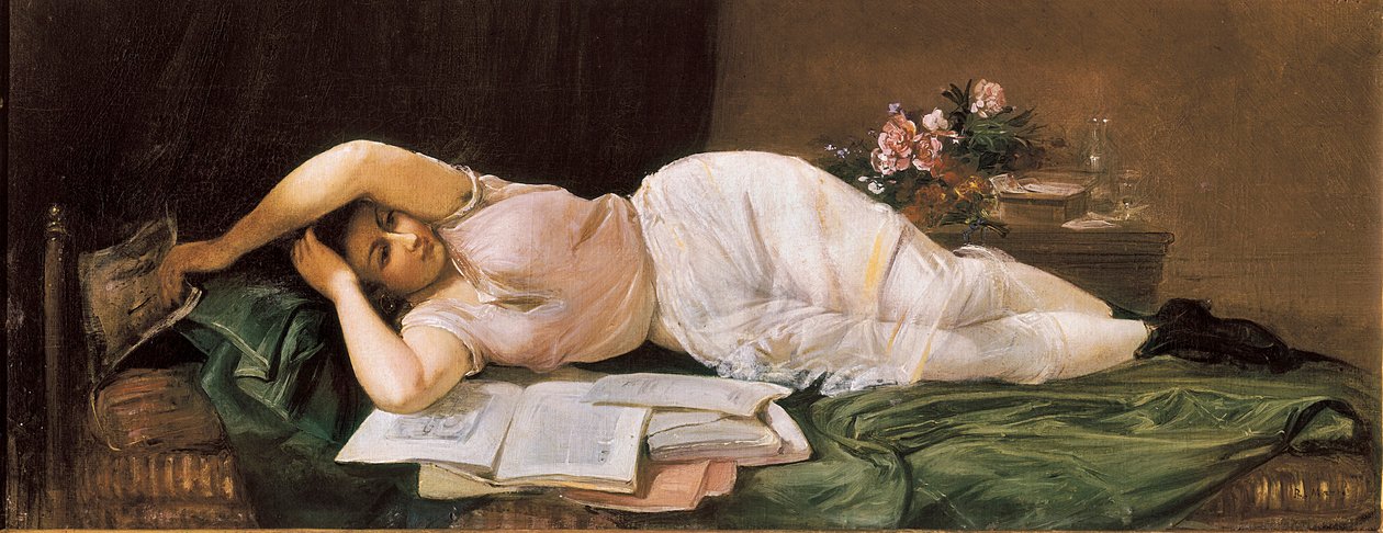 Lögn kvinna. Målning av Ramon MARTI i ALSINA (1826-1894). Olja på duk. Spanien, El Vendrell. Husmuseet Pau Casals. av Ramón Martí Alsina