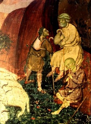 Moses på Sinai: Detalj av herdarna som vaktar sin hjord (panel) av Ramon de Mur