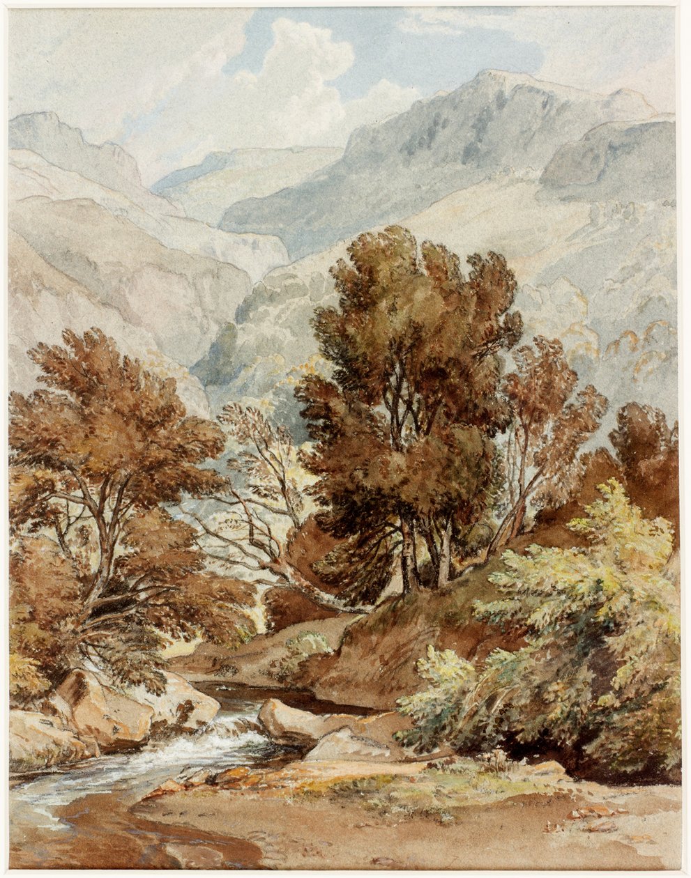 Utsikt från stranden av Keswick Lake (krita och wc på papper) av Ramsay Richard Reinagle