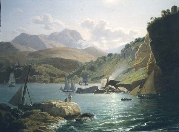 En utsikt över stranden av Vietri Sul Mare och byn Raito, i Salernobukten av Ramsay Richard Reinagle