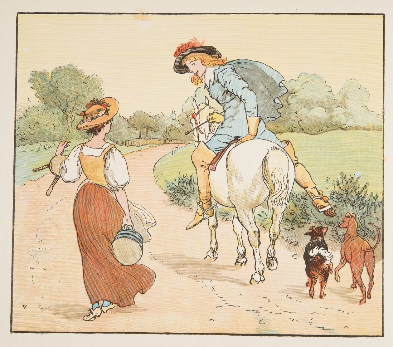 "Ska jag följa med dig min vackra piga?", från The Hey Diddle Diddle Picture Book, pub.1882 av Randolph Caldecott