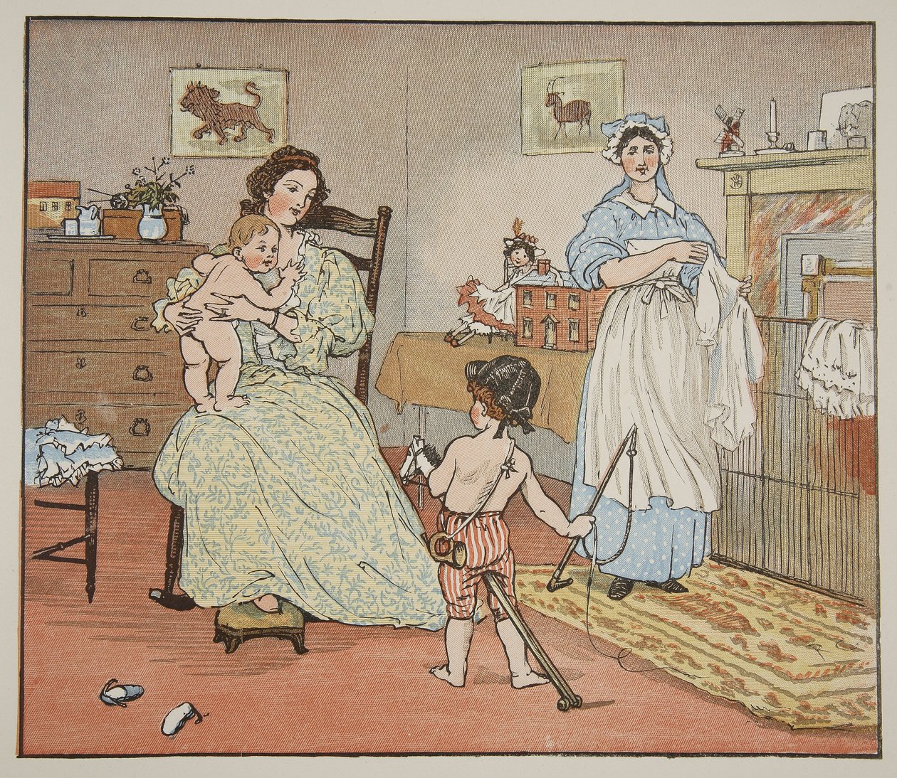 Bye, Baby Bunting, illustration från "Hey Diddle Diddle and Bye, Baby Bunting", 1882 av Randolph Caldecott
