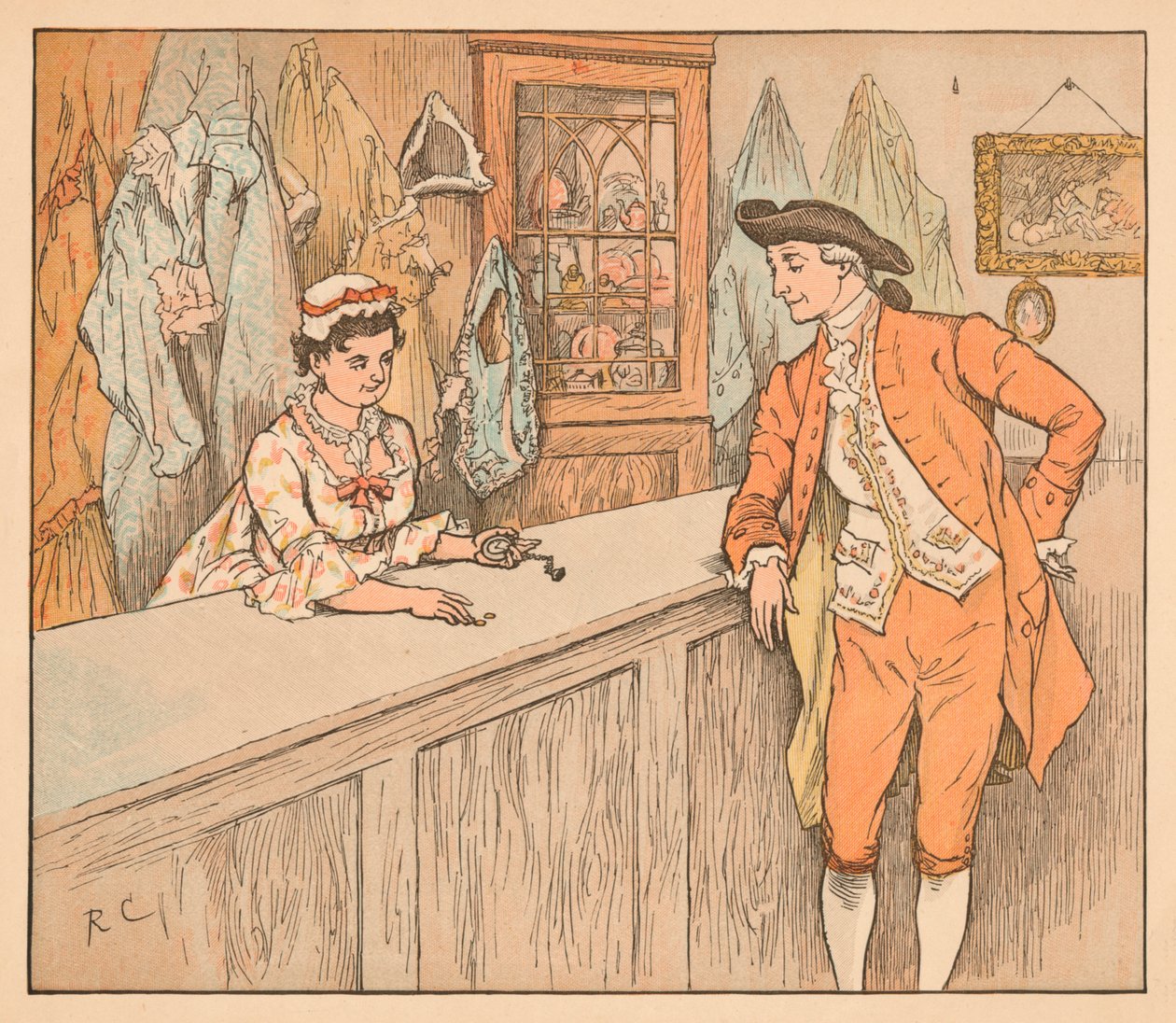 Kund i en pantbank, c1885, 1934. av Randolph Caldecott