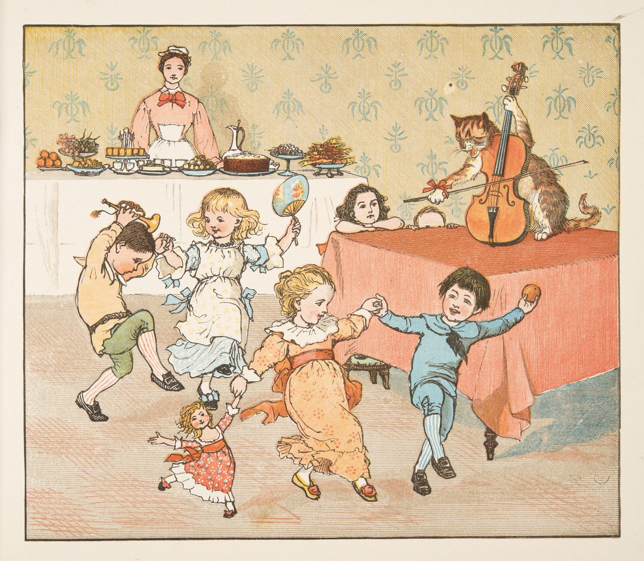 Hey, diddle, diddle, från The Hey Diddle Diddle Picture Book, pub.1882 (färggravyr) av Randolph Caldecott