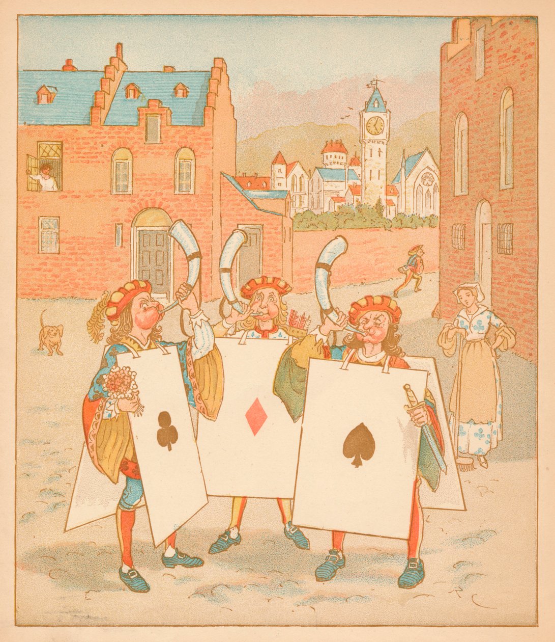 Hornblåsare med spelkort, 1880. av Randolph Caldecott