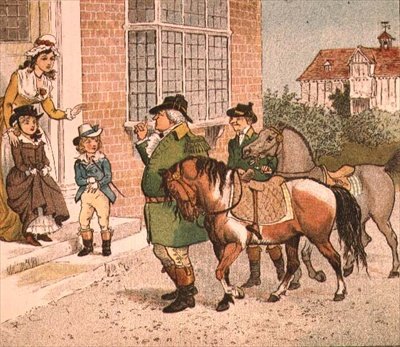 Illustration från Ride-a-cock-horse till Banbury Cross (Bringing Horses to the Children) av Randolph Caldecott