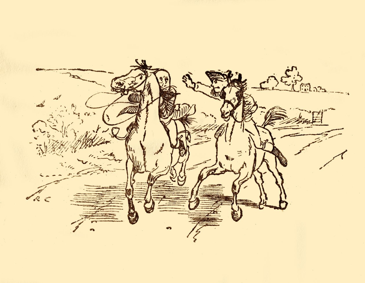 John Gilpin hittas av postpojken från Bell Inn, 1878, c1918. av Randolph Caldecott