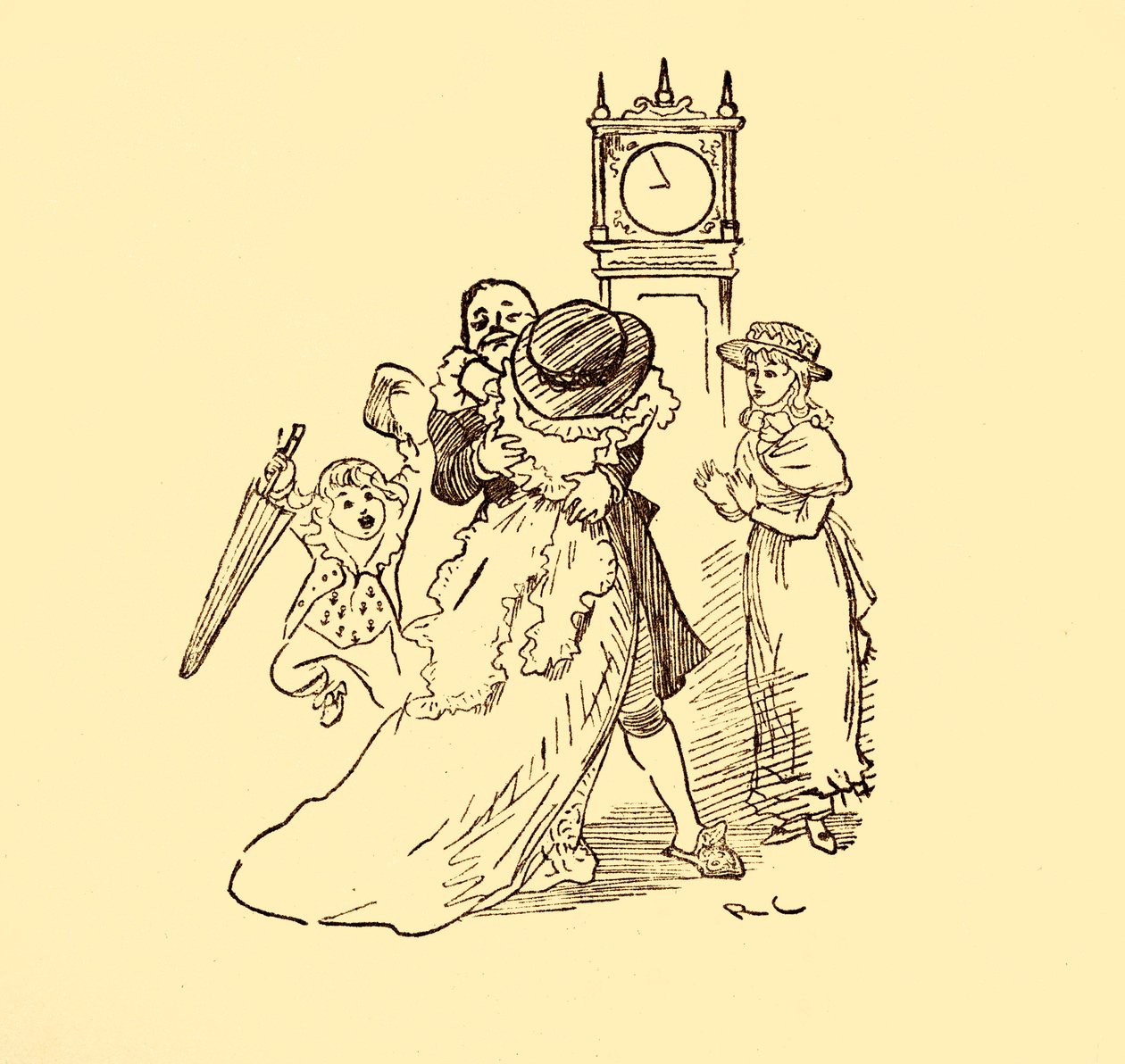 John Gilpin återförenas med sin fru och sina barn, 1878, c1918. av Randolph Caldecott
