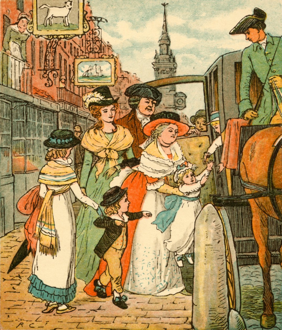 John Gilpin ser sin familj bort i en schäslong, 1878, c1918. av Randolph Caldecott