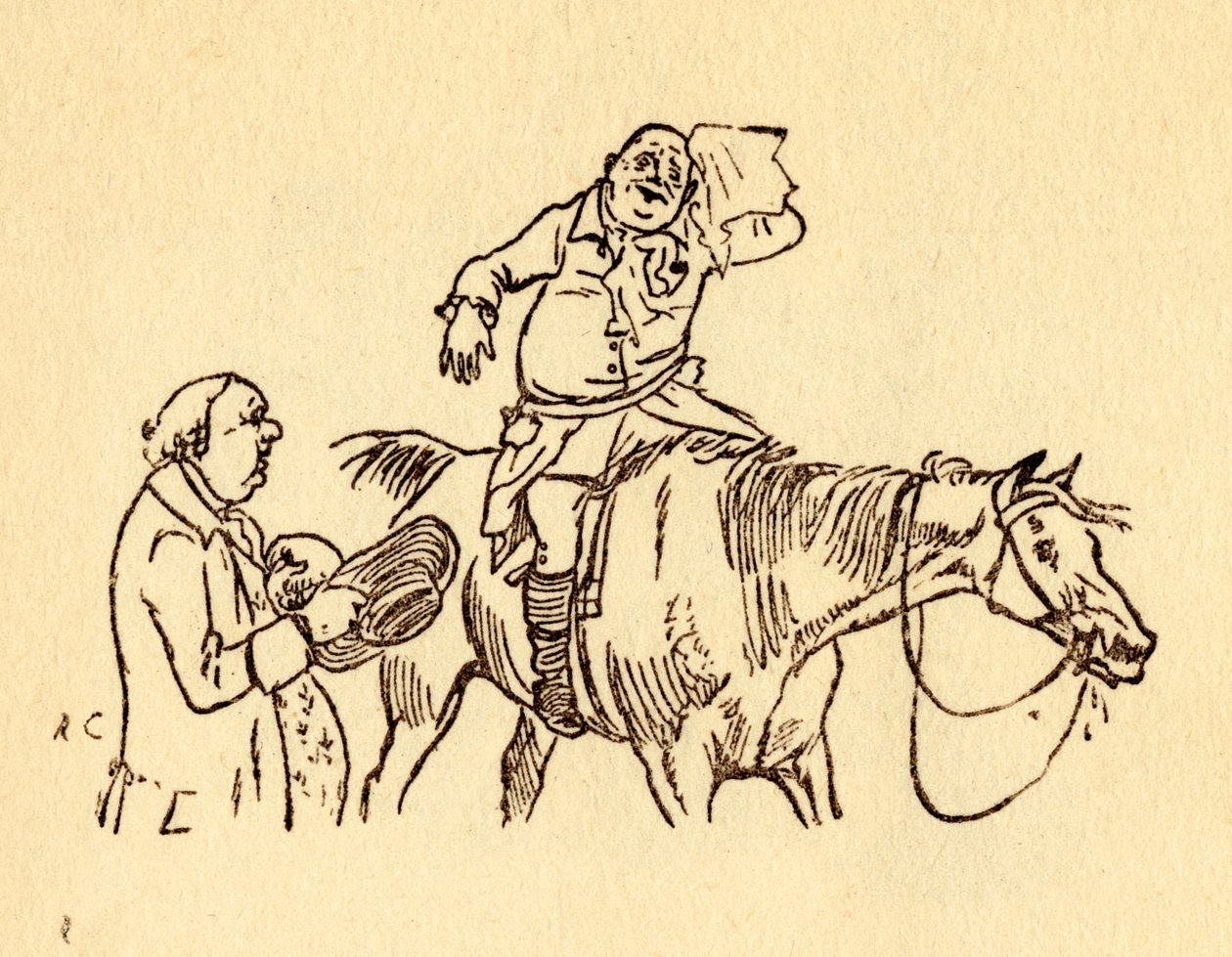 John Gilpin torkar sitt svettiga panna med en näsduk, 1878, c1918. av Randolph Caldecott
