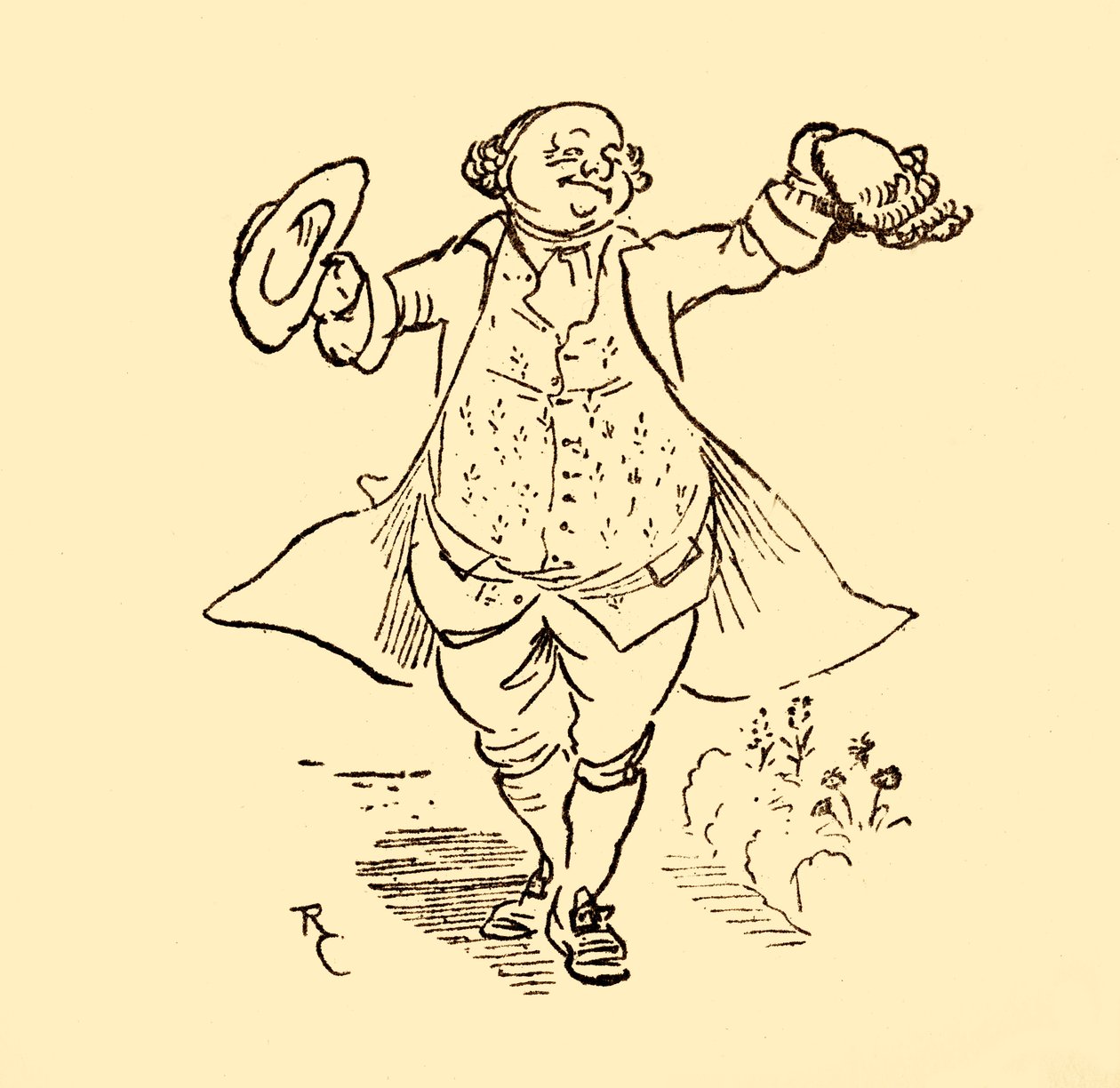John Gilpins vän lånar honom en peruk och en hatt, 1878, c1918. av Randolph Caldecott