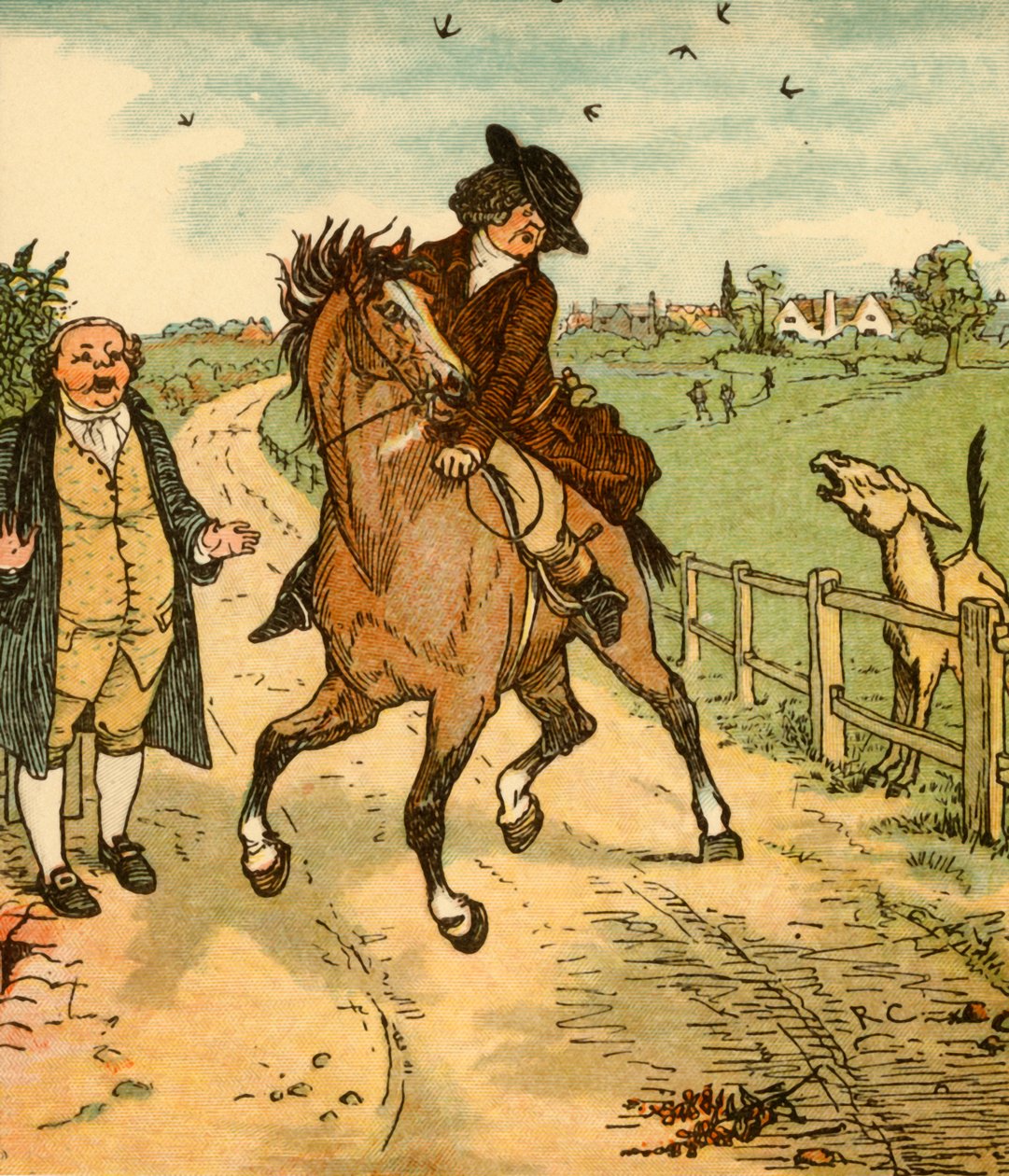 John Gilpins häst blir skrämd av en åsna, 1878, c1918. av Randolph Caldecott