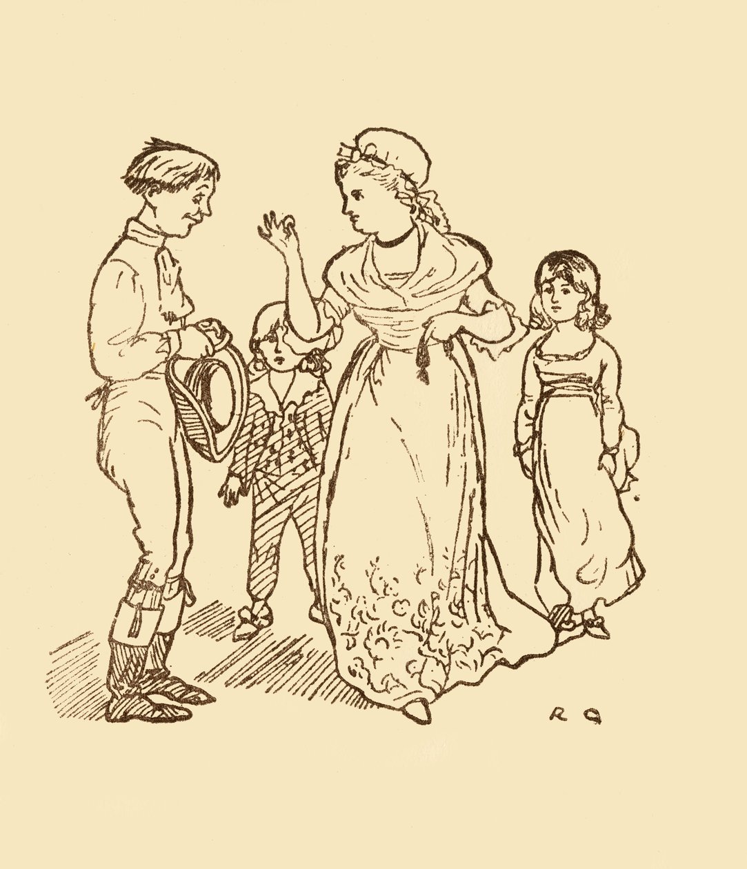 Mrs Gilpin betalar postpojken för att hitta sin man, 1878, c1918. av Randolph Caldecott