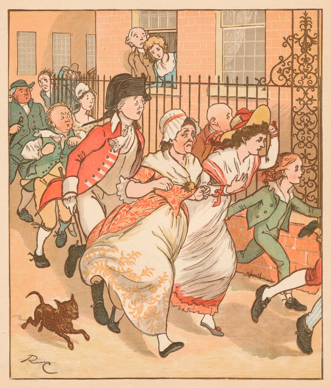Grannar som rusar för att hjälpa den gode mannen från Islington, c1879. av Randolph Caldecott