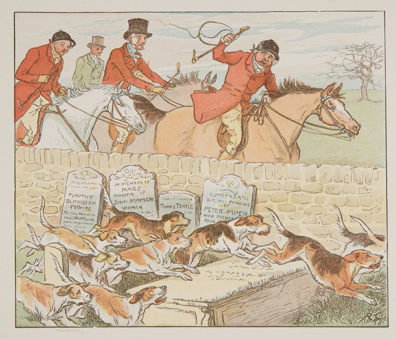 Nu hade prästen ett par till Wed när hundarna kom till synen …, från The Hey Diddle Diddle Picture Book, pub.1882 (färggravyr) av Randolph Caldecott