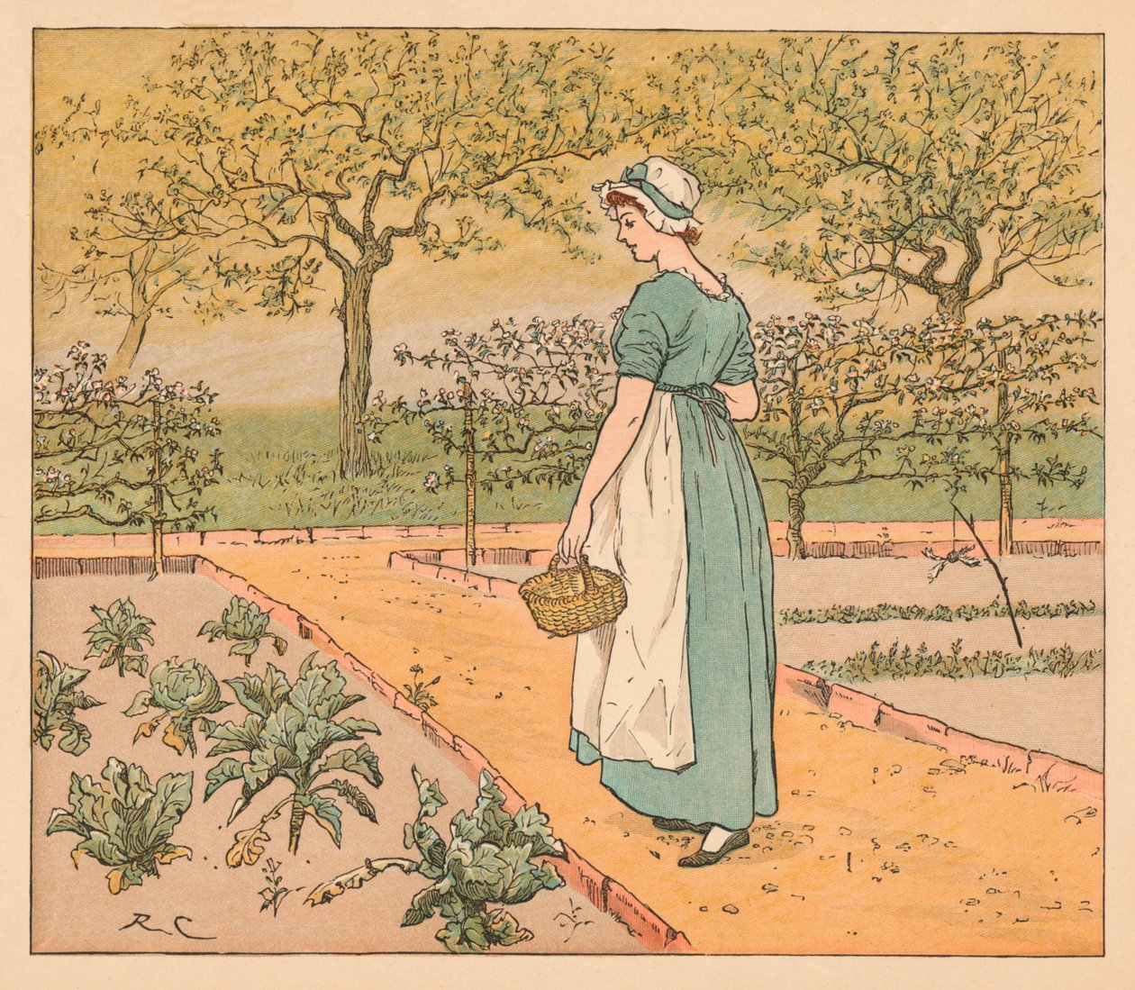 Så hon gick in i trädgården, c1885, 1934. av Randolph Caldecott