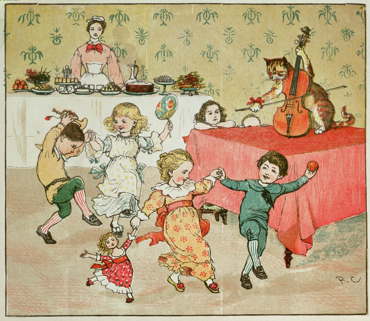 Katten och fiolen och illustrationen till barnkalaset från Hey Diddle Diddle av Randolph Caldecott