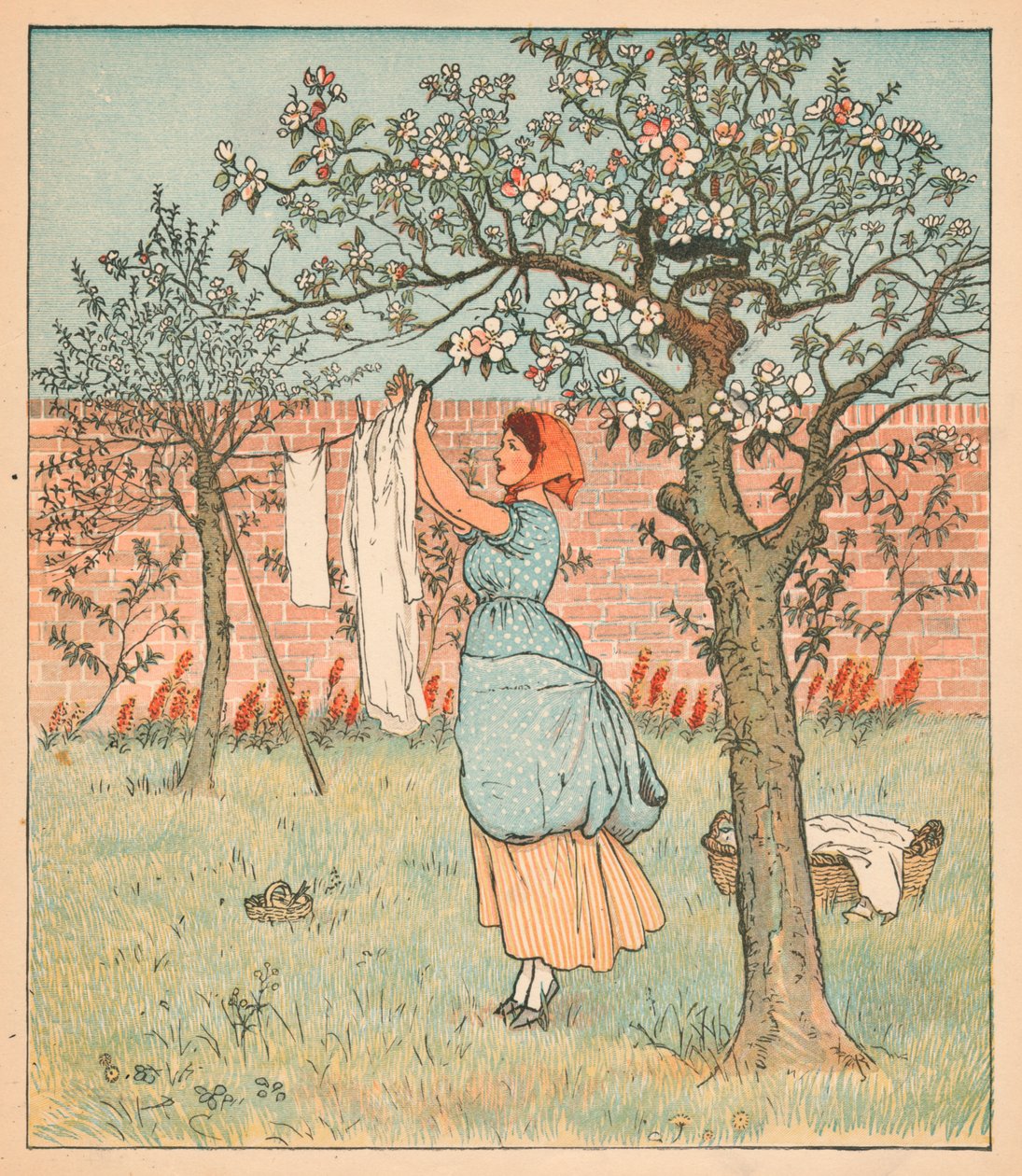 Pigan var i trädgården, Hanging out the Clothes, 1880. av Randolph Caldecott