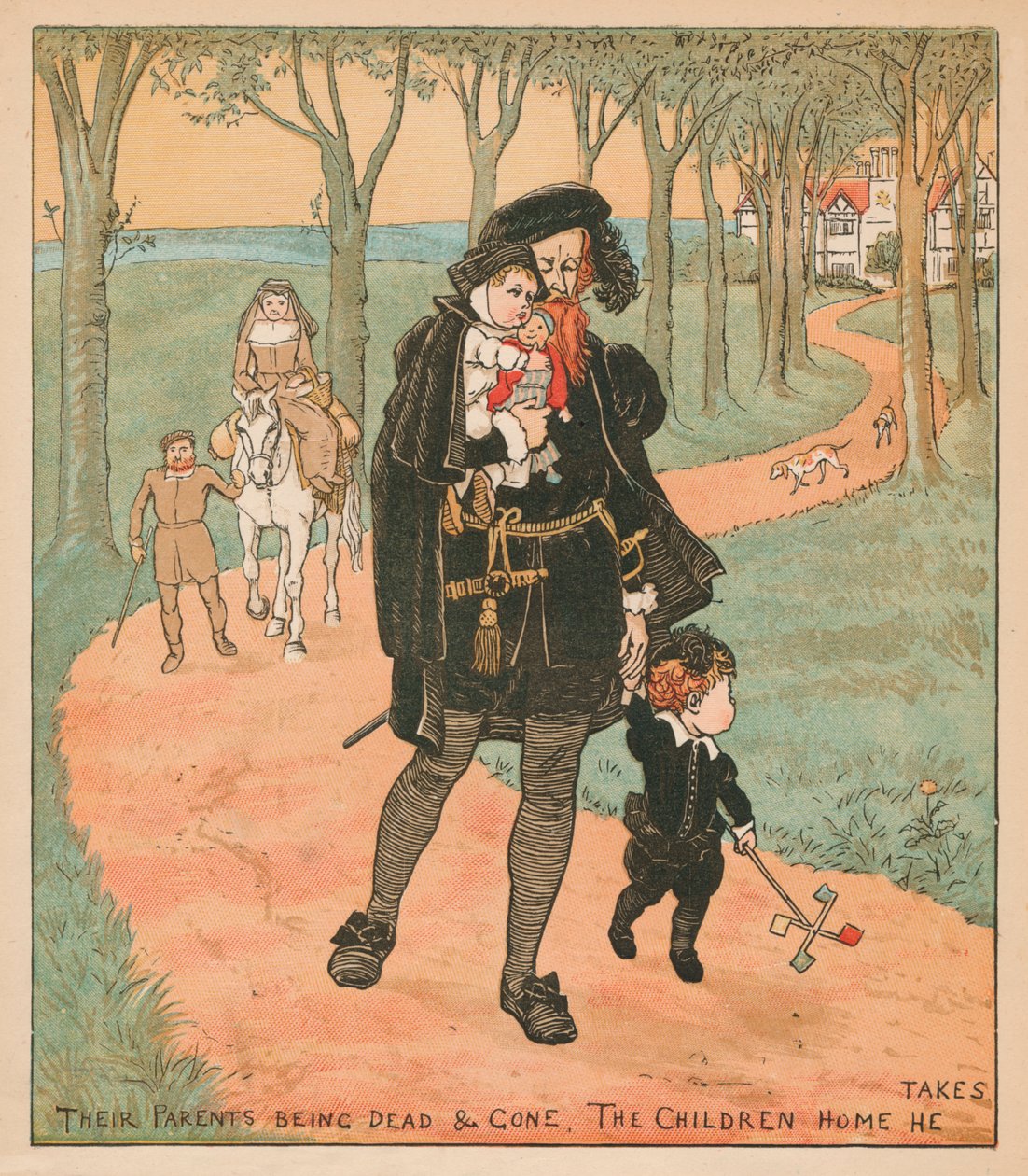 Deras föräldrar är döda och borta, Barnhemmet han tar, c1878. av Randolph Caldecott