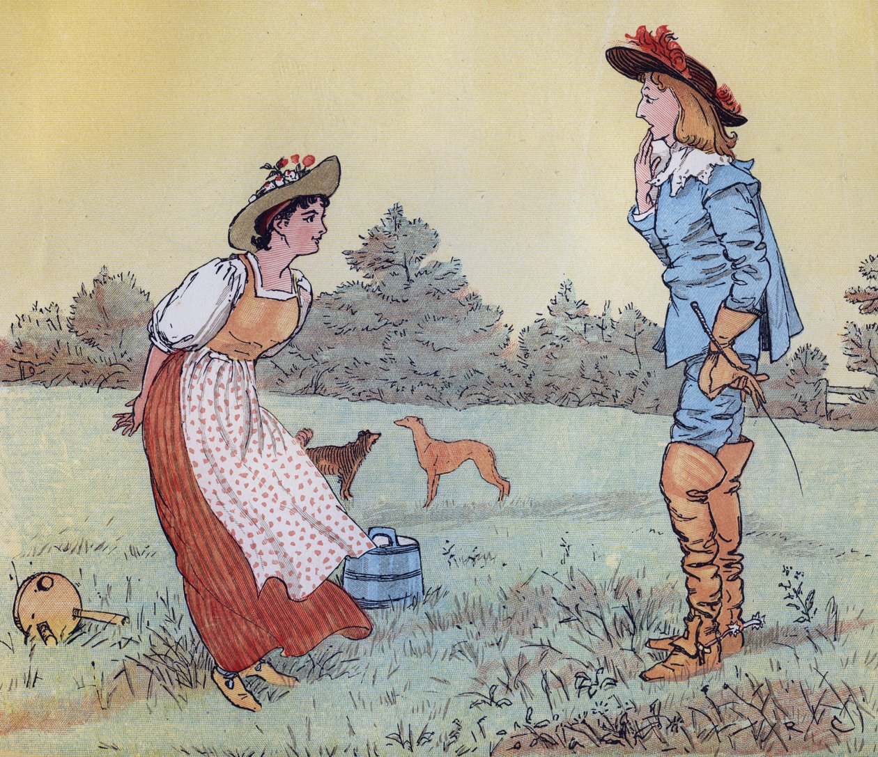 Då kan jag inte gifta mig med dig, min vackra piga! Illustration av Randolph Caldecott för Nursery Rhyme 