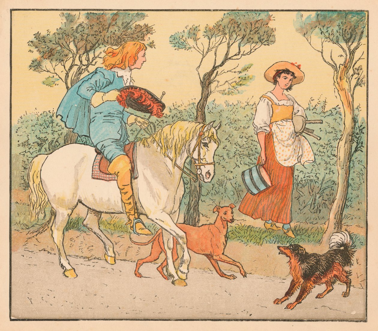 Vart är du på väg, min vackra piga, c1882. av Randolph Caldecott