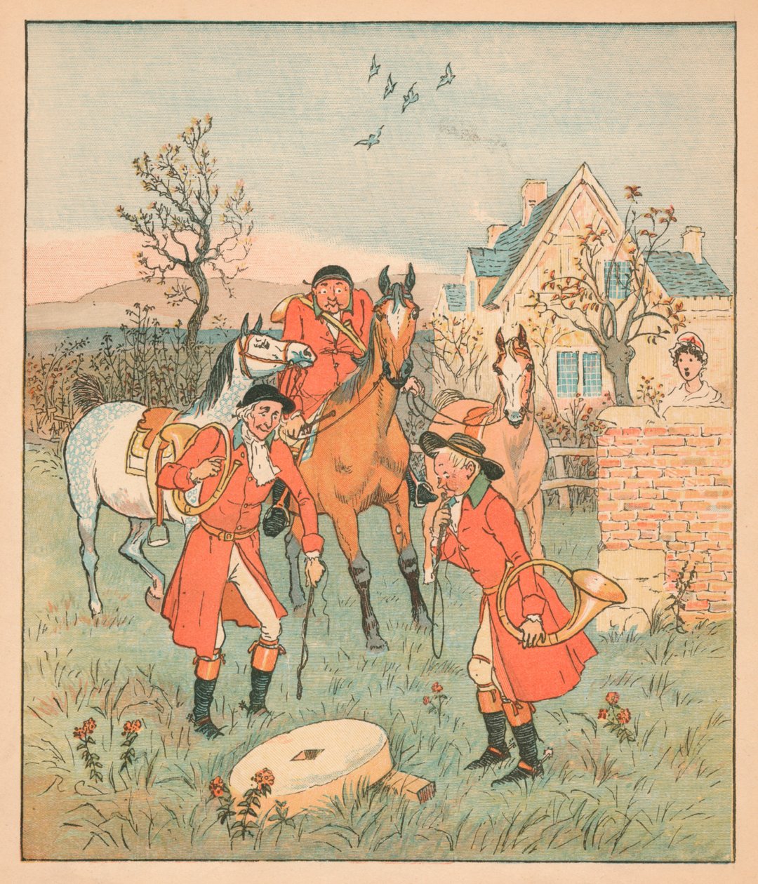 ...nästa sak de hittade, var en grymtande slipsten..., 1880. av Randolph Caldecott