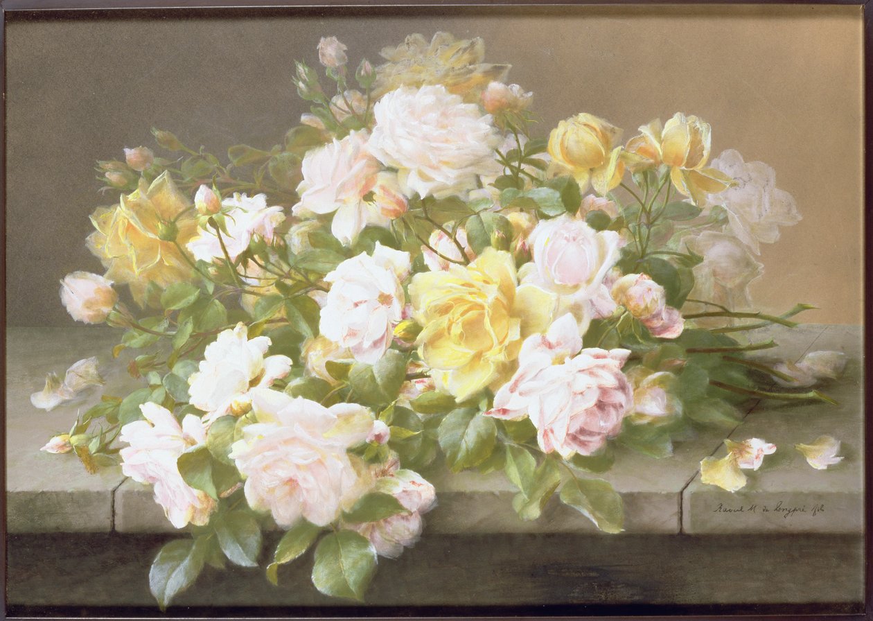 Rosa och gula rosor av Raoul M. de Longpre