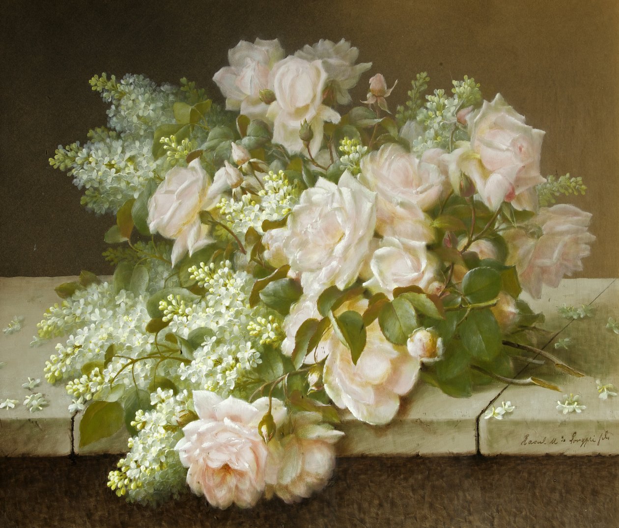 Rosor och vit lila av Raoul M. de Longpre