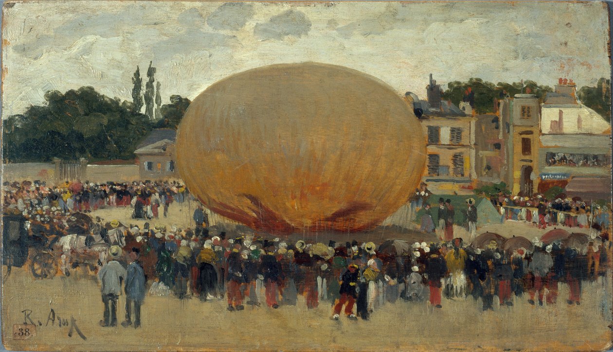 Bortförande med ballong, ca 1880 (olja på trä) av Raoul Joseph Arus