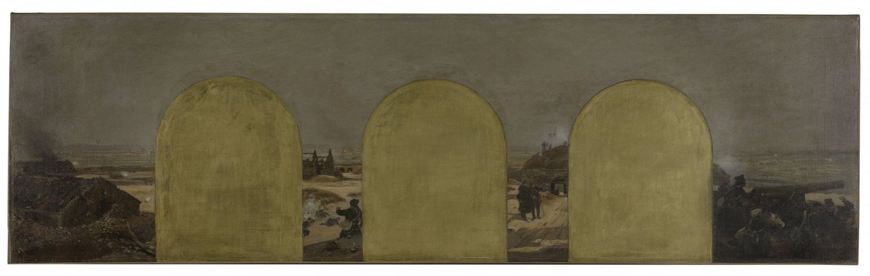 Skiss till prefektens kabinett i Paris stadshus: Ett batteri vid stadsmuren: Belägringen av Paris 1870 av Raoul Joseph Arus