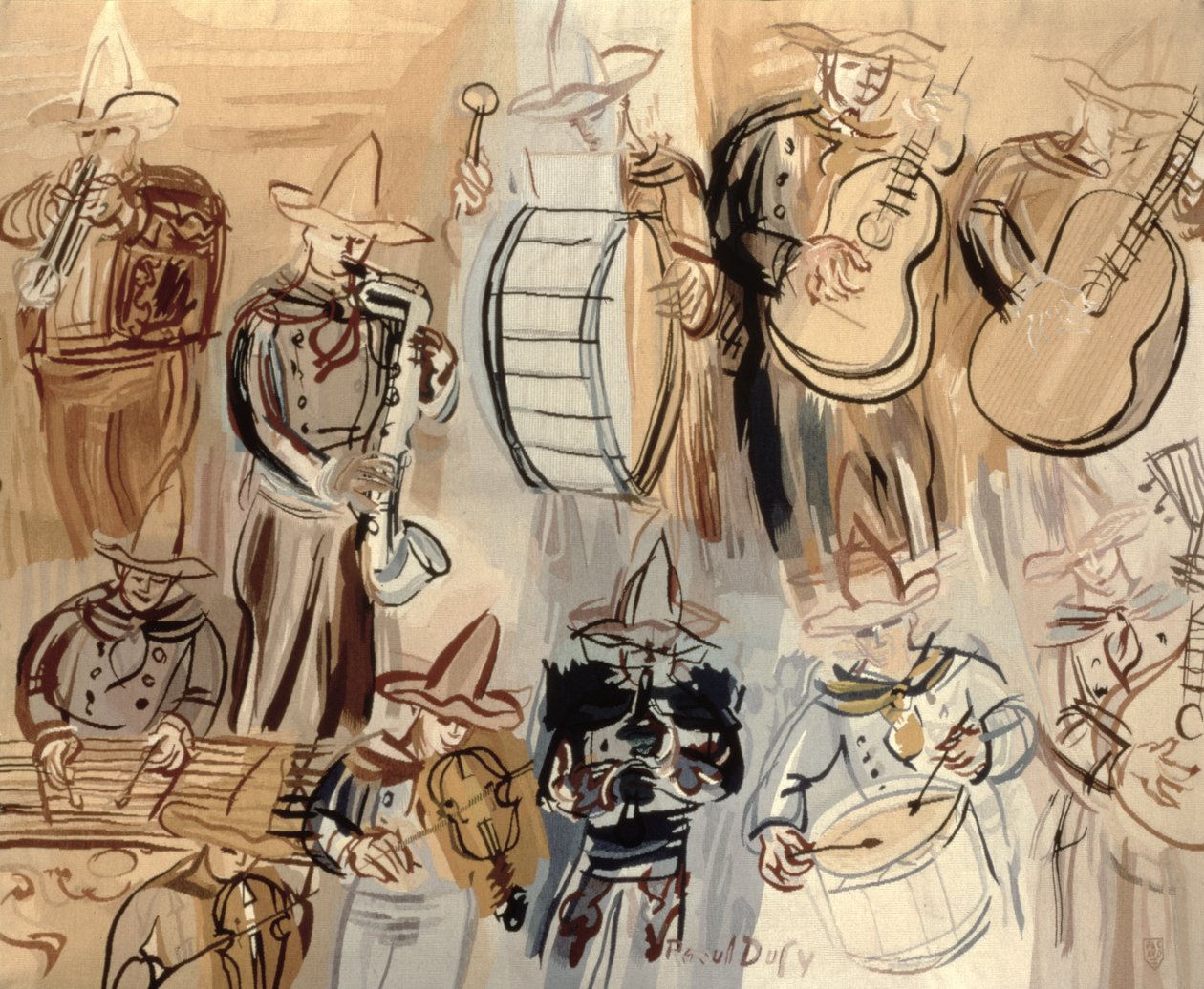 Mexikanska orkestern, av Raymond Picaud Studio, Aubusson av Raoul (after) Dufy