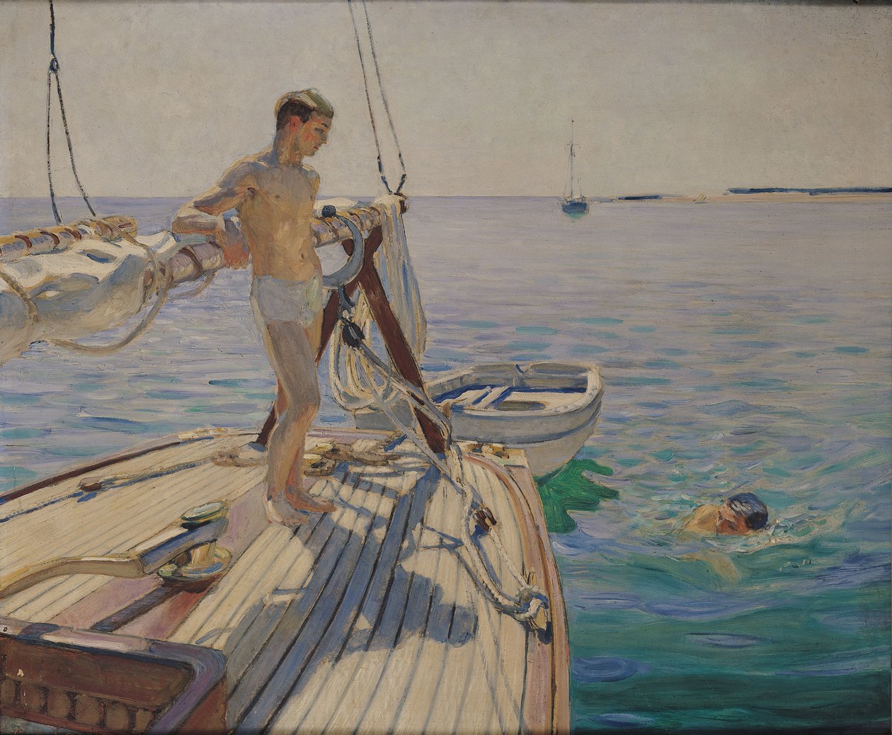 Bada från båten (olja på duk) av Raoul Du Gardier