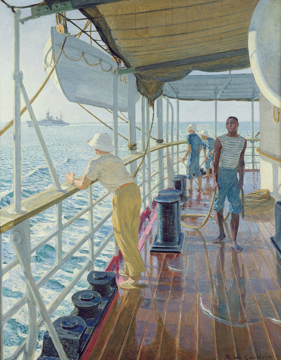Washing Down the Decks (olja på duk) av Raoul Du Gardier