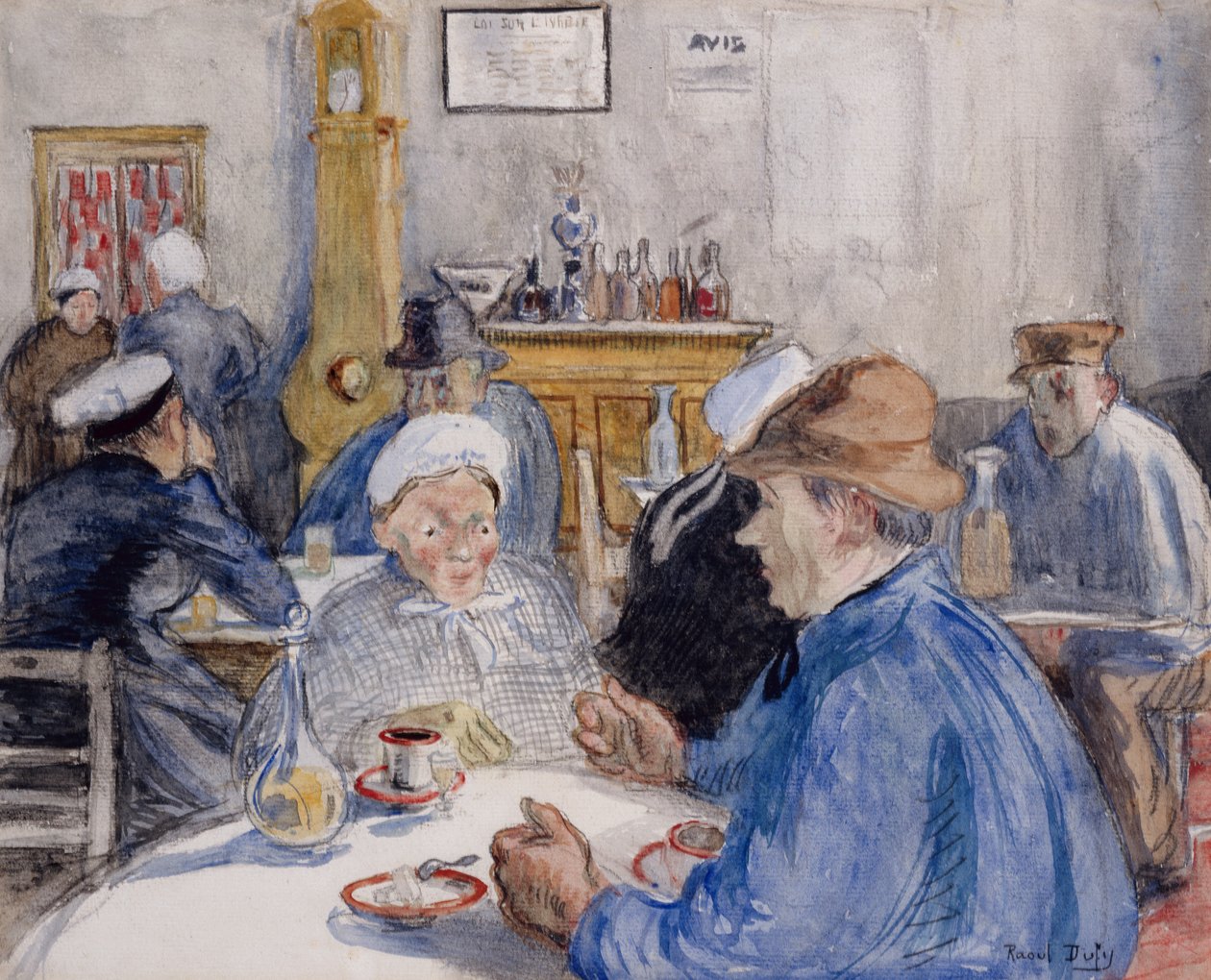 På caféet, ca 1900 (akvarell, lavering och kol) av Raoul Dufy
