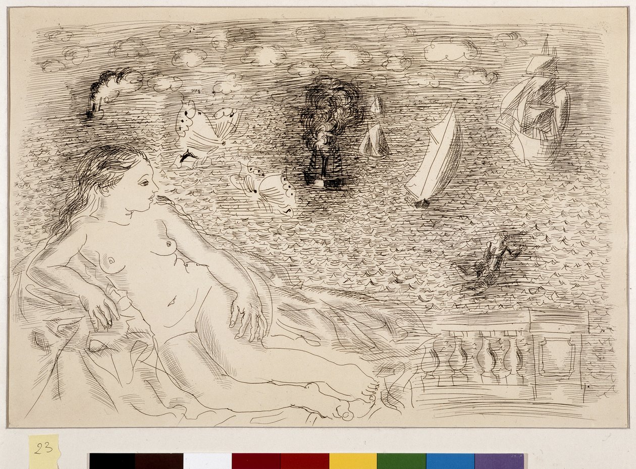 Femme nue devant la mer (olja på duk) av Raoul Dufy