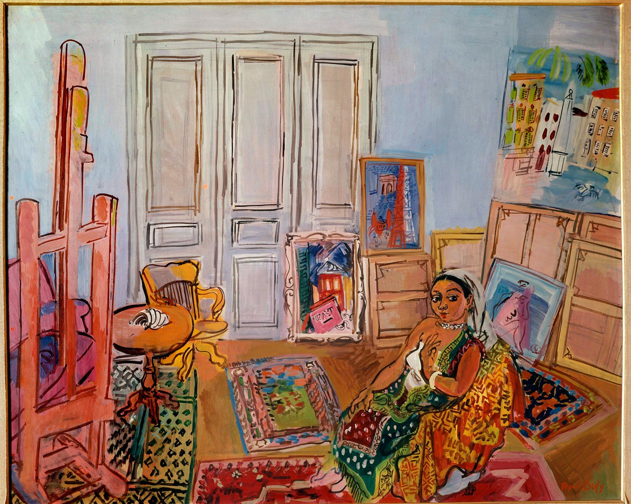 Hinduisk modell i verkstad, 1900-tal (olja på duk) av Raoul Dufy