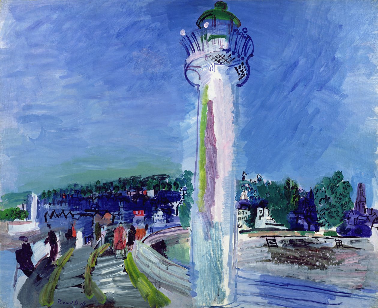 Honfleur, bryggan och fyren, ca 1935 (olja på duk) av Raoul Dufy
