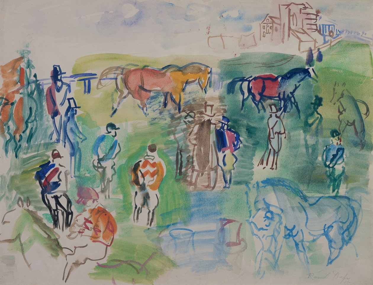 Horses and Jockeys at Epsom (gouache på papper) av Raoul Dufy