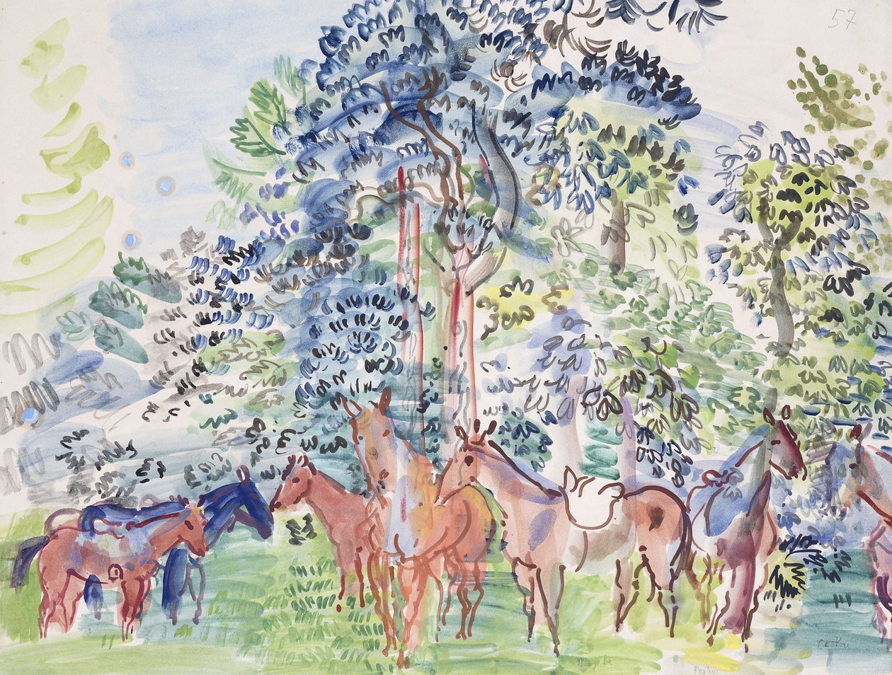 Hästar i skogen; Chevaux au Bois av Raoul Dufy