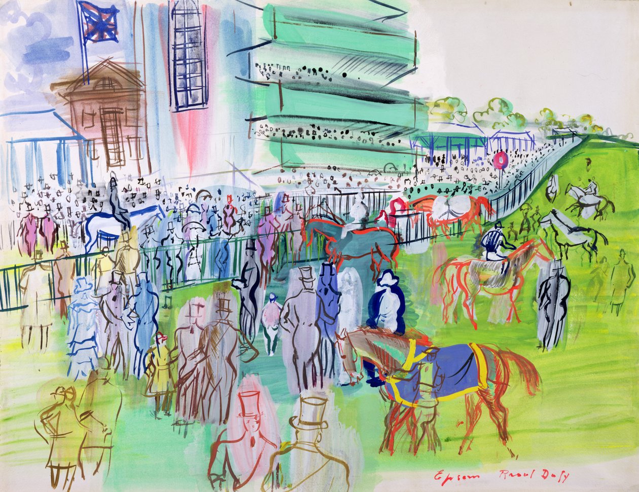 Framför läktaren på Epsom, ca 1937 (akvarell  gouache på papper) av Raoul Dufy