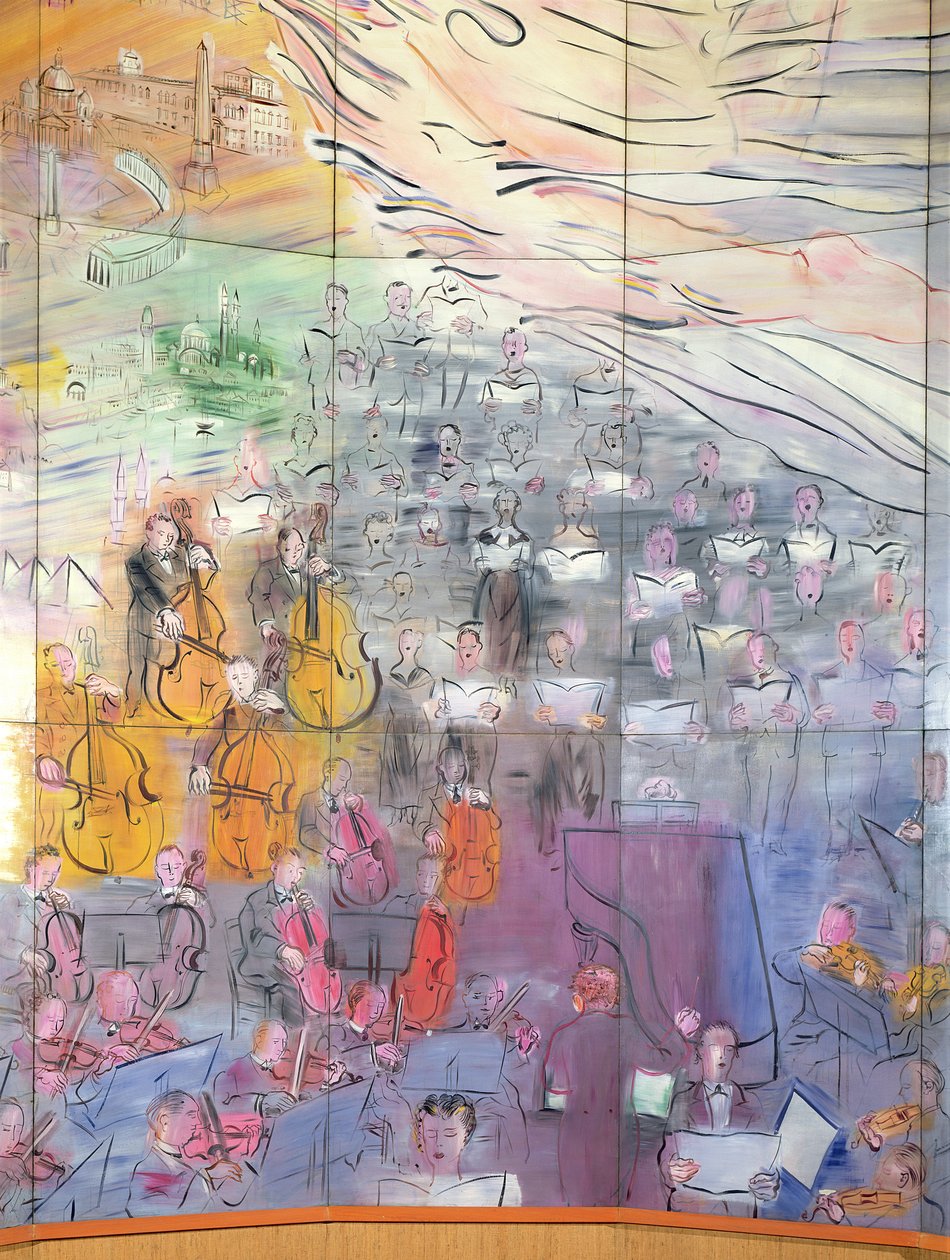 La Fee Electricite, detalj av den vänstra sidan föreställande en orkester av Raoul Dufy