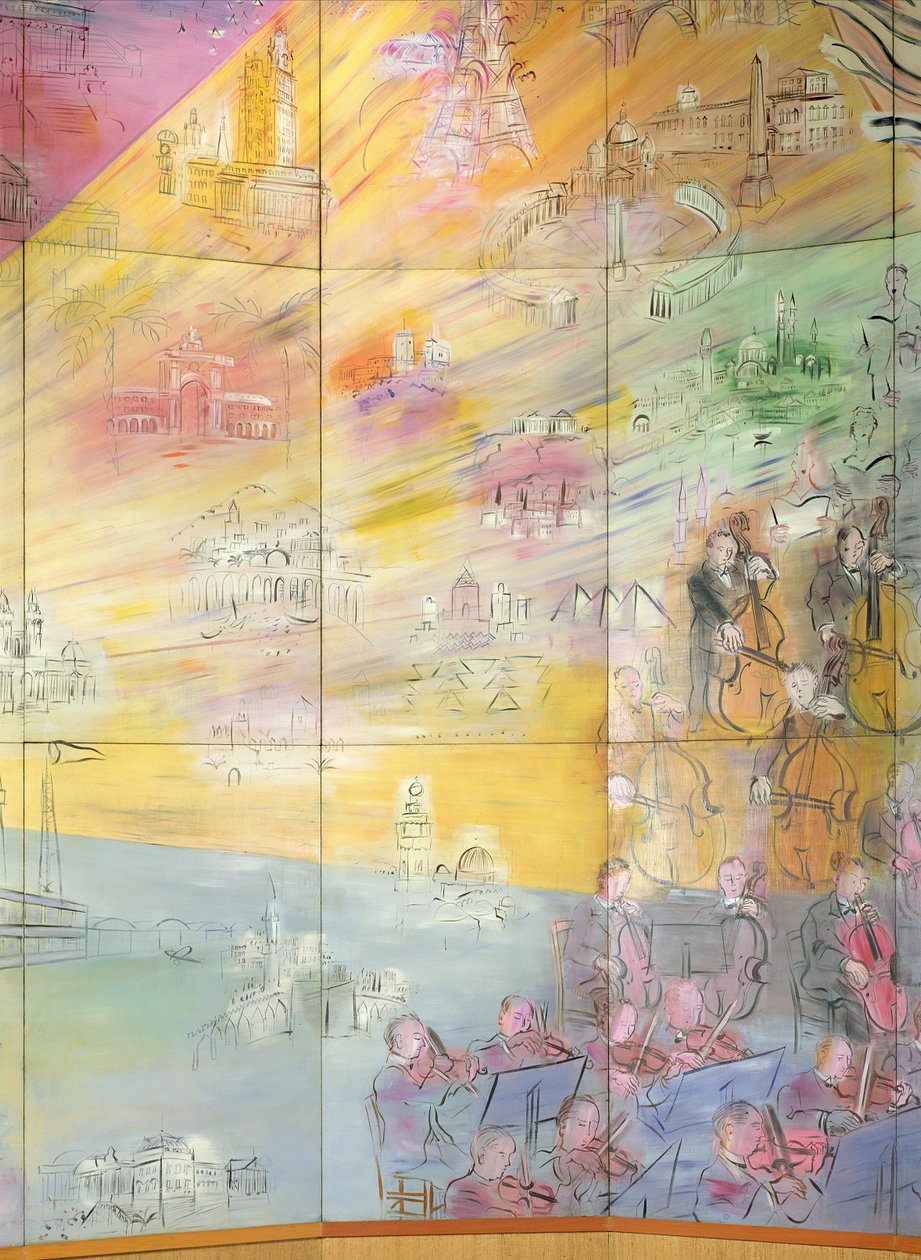 La Fee Electricite, detalj av den vänstra sidan föreställande en orkester av Raoul Dufy