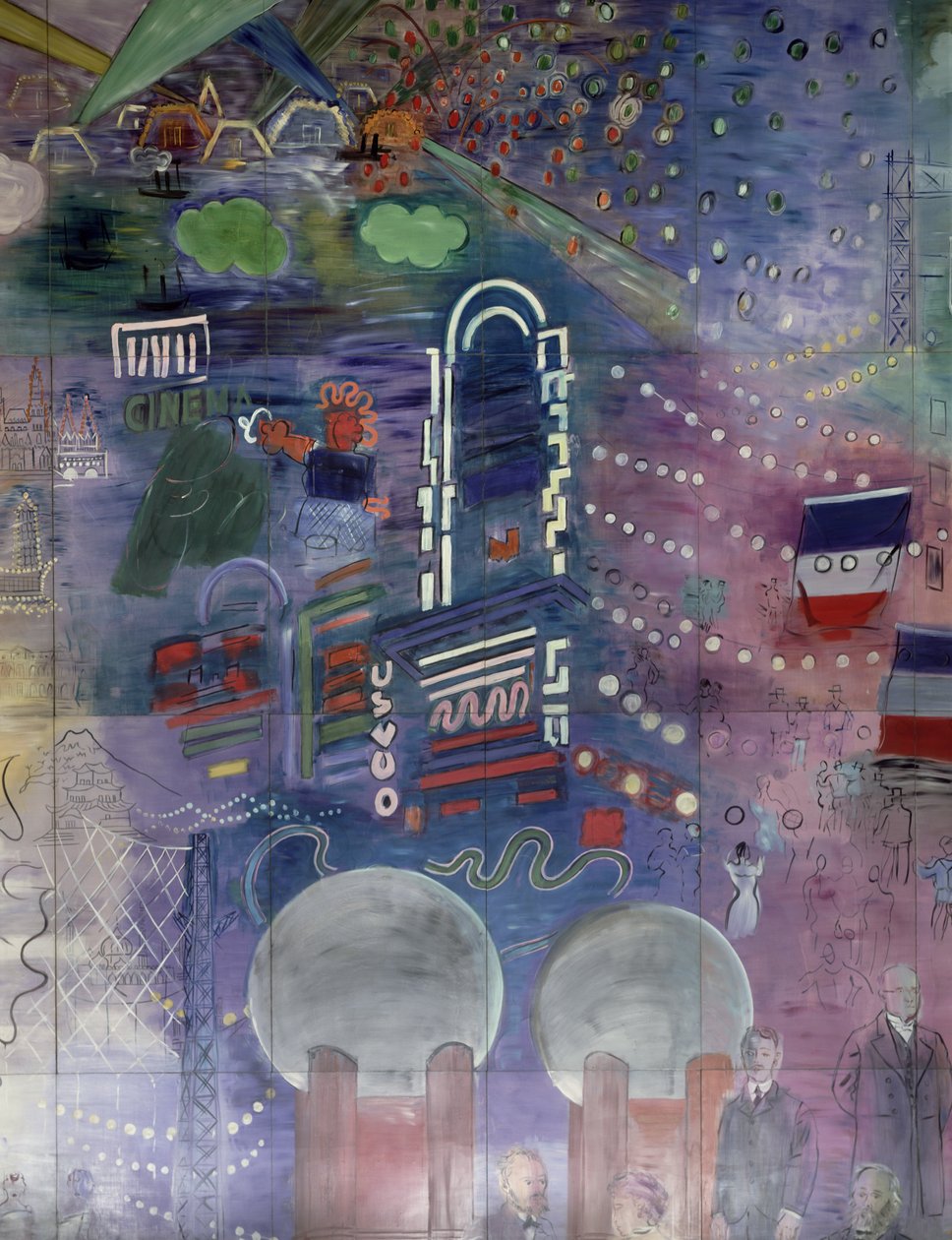 La Fee Electricite, detalj av den vänstra sidan som visar nattlig belysning av Raoul Dufy