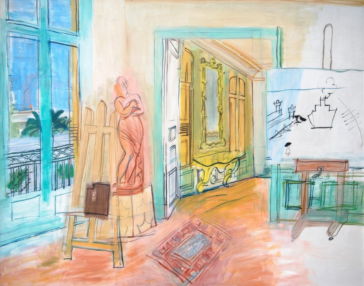 Målarens ateljé med röd skulptur av Raoul Dufy