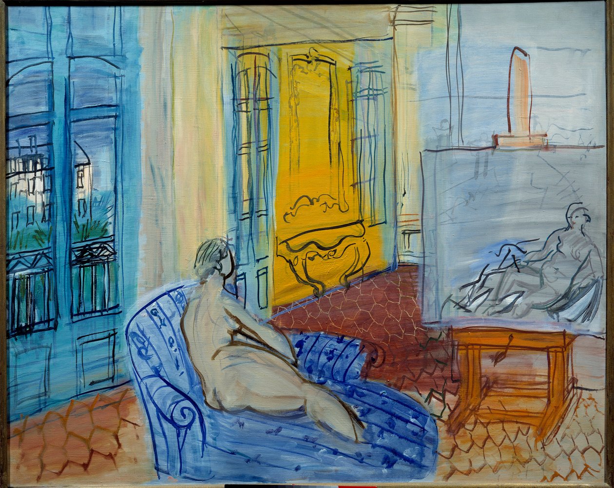 Modell i verkstad, 1900-tal (olja på duk) av Raoul Dufy