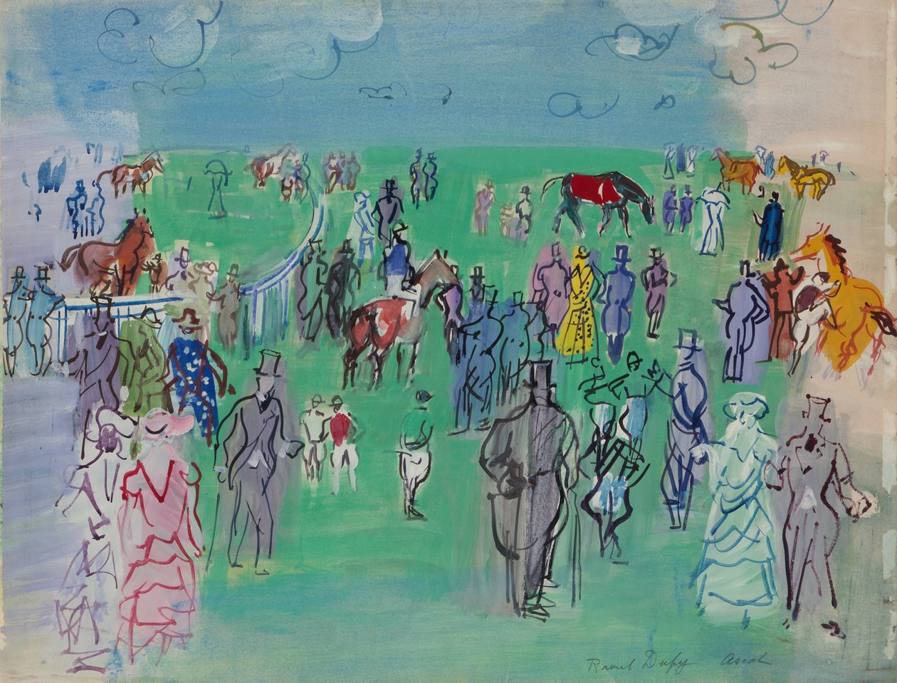 Paddock at Ascot (gouache och akvarell på papper) av Raoul Dufy