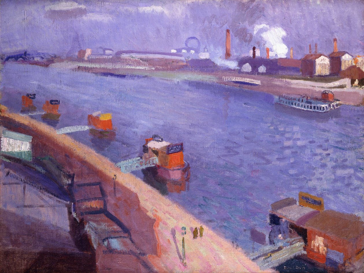 Kajerna vid Seine; Eiffeltornet på avstånd; Quais de la Seine; La Tour Eiffel au Lointain av Raoul Dufy